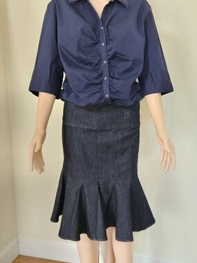 Kenneth Cole Reaction Dark Navy Denim Pencil Skirt with Flared Hem